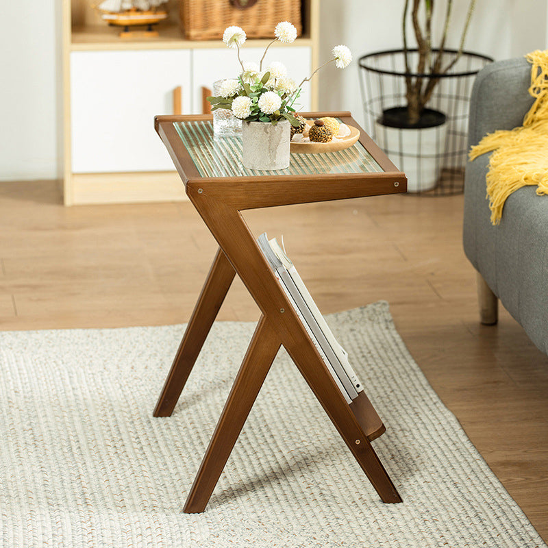 13" Wide Side Table Glass Rectangular Accent Side Table with Storage