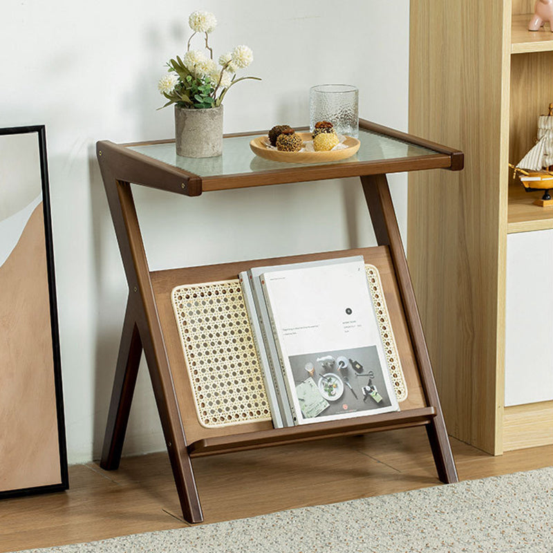13" Wide Side Table Glass Rectangular Accent Side Table with Storage