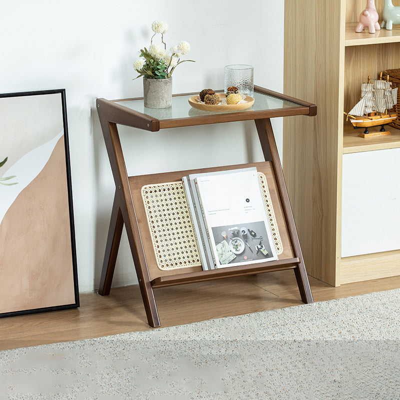 13" Wide Side Table Glass Rectangular Accent Side Table with Storage