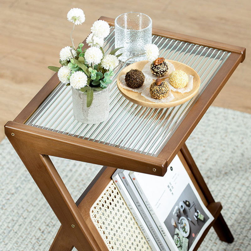 13" Wide Side Table Glass Rectangular Accent Side Table with Storage