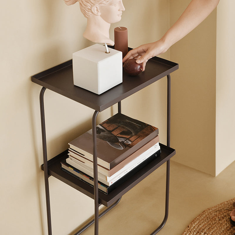 Sled Base Side Table Rectangular Metal Top End Table with  Shelf