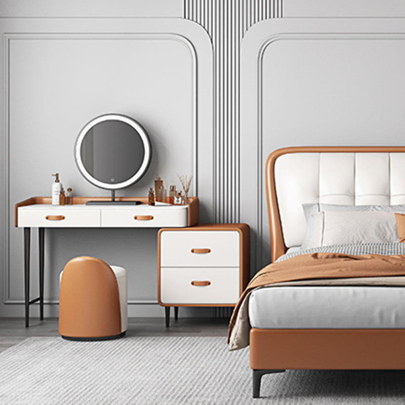 Stone Top Make-up Vanity Orange Solid Wood Vanity Dressing Table Set with Drawers