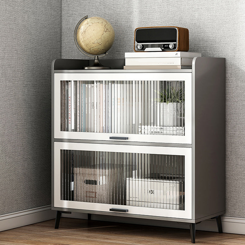 Modern Wood Storage Cabinet Square Bar Pulls Accent Chest with Doors