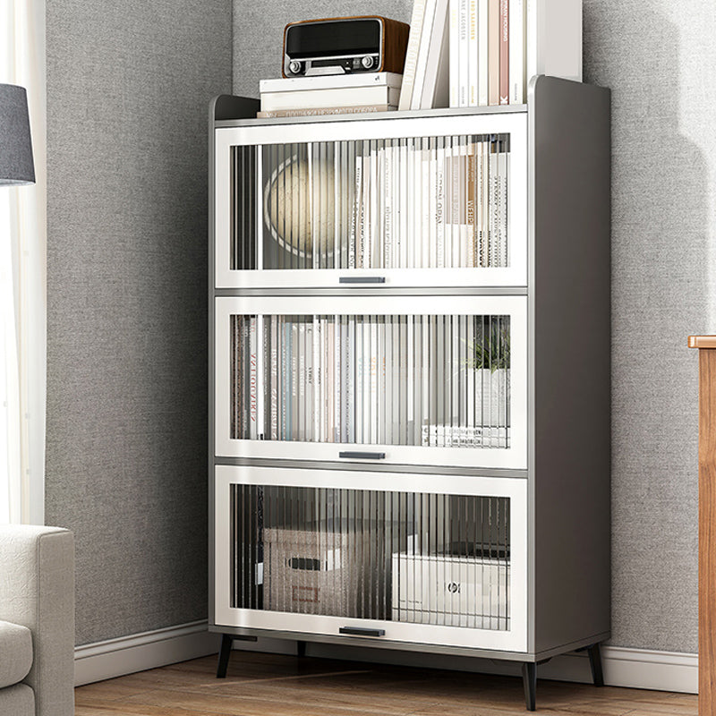 Modern Wood Storage Cabinet Square Bar Pulls Accent Chest with Doors