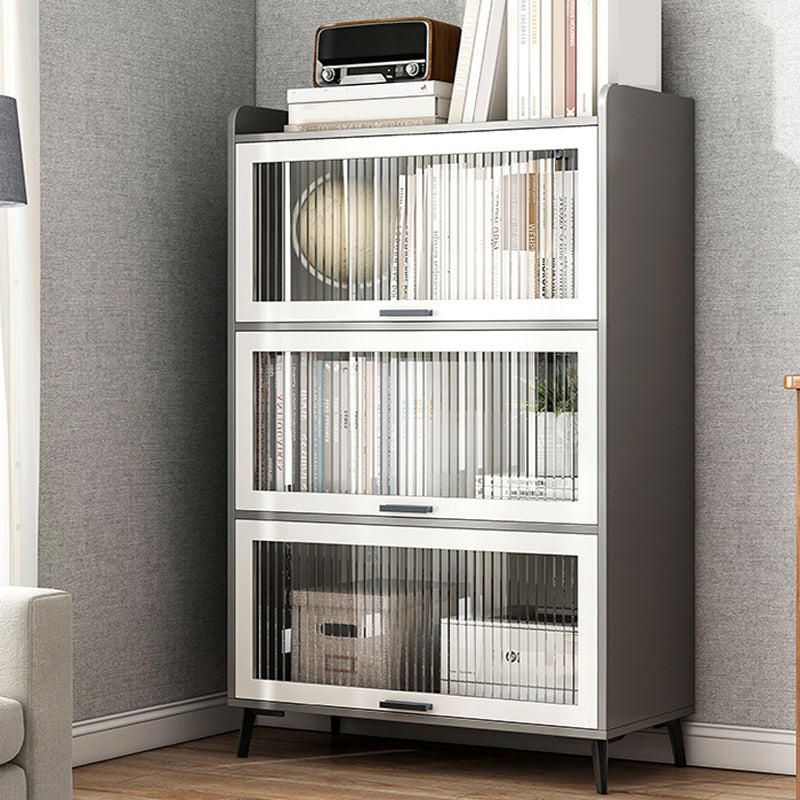 Modern Wood Storage Cabinet Square Bar Pulls Accent Chest with Doors