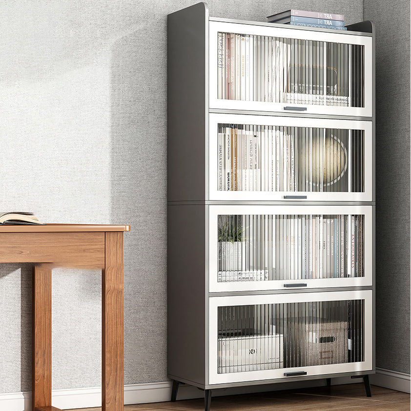 Modern Wood Storage Cabinet Square Bar Pulls Accent Chest with Doors