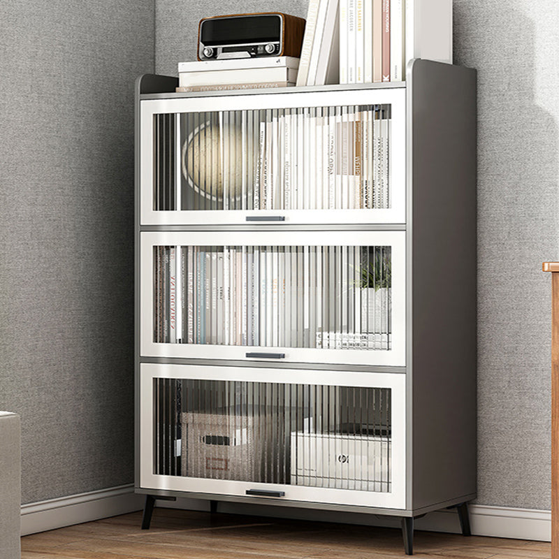 Modern Wood Storage Cabinet Square Bar Pulls Accent Chest with Doors