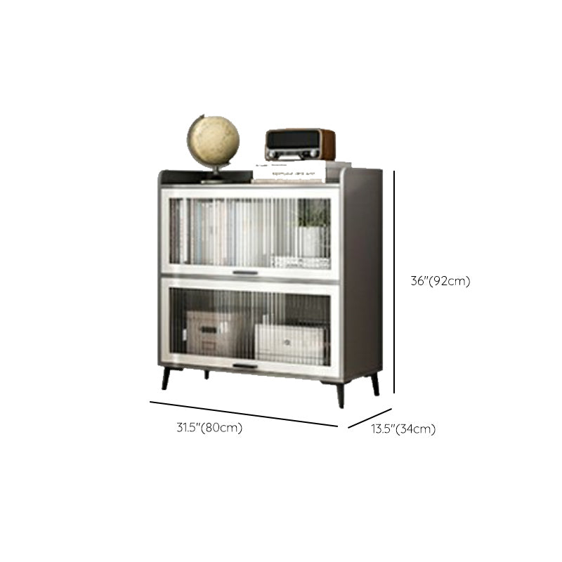 Modern Wood Storage Cabinet Square Bar Pulls Accent Chest with Doors