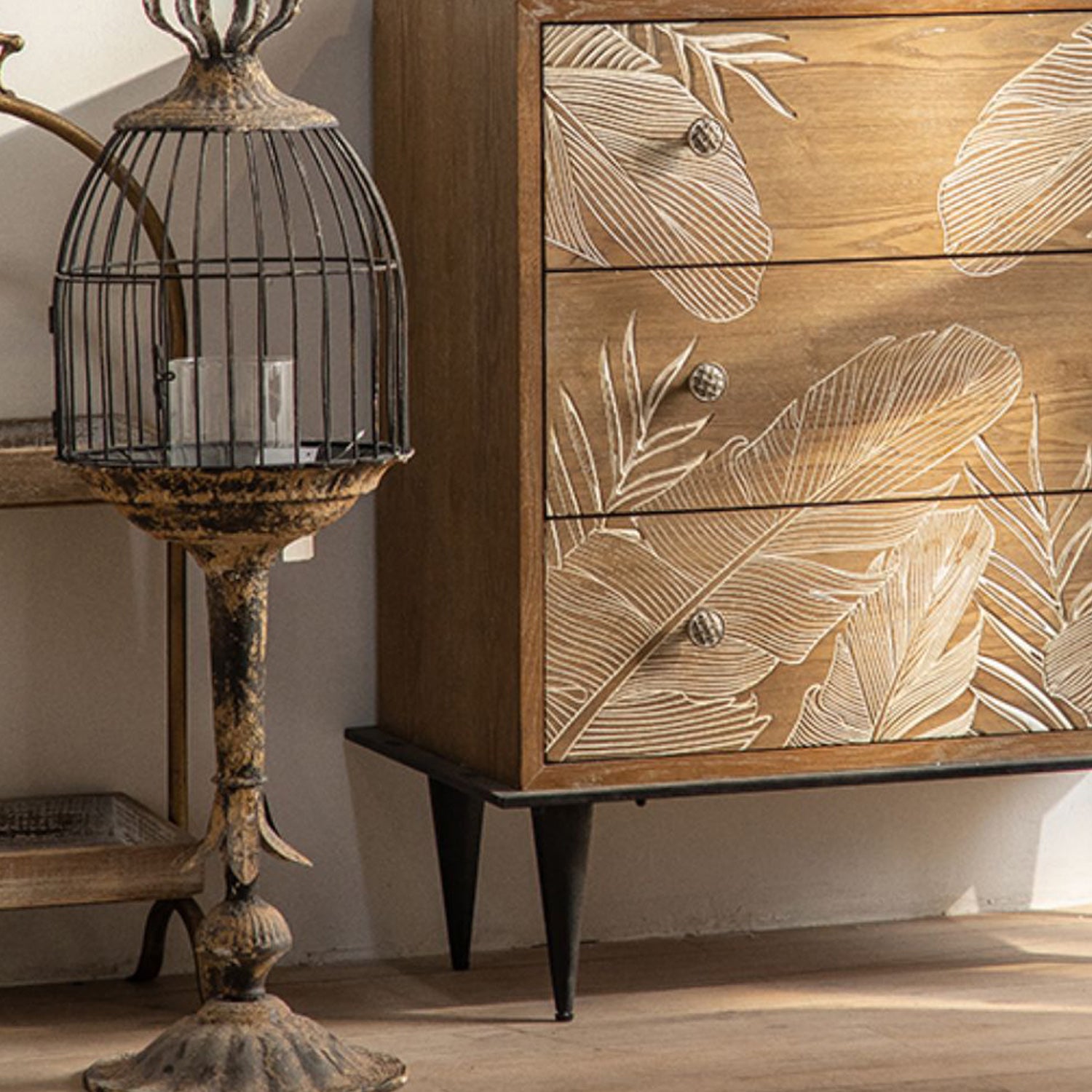 Distressed Wood Accent Chest Industrial Standard Knobs Accent Cabinet