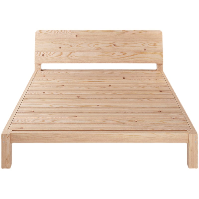 Scandinavian Full Panel Bed Natural Platform Bed with 2 Storage Drawers