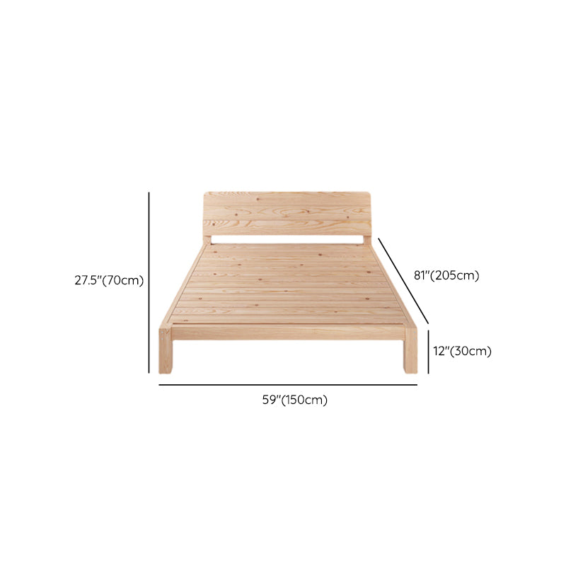 Scandinavian Full Panel Bed Natural Platform Bed with 2 Storage Drawers