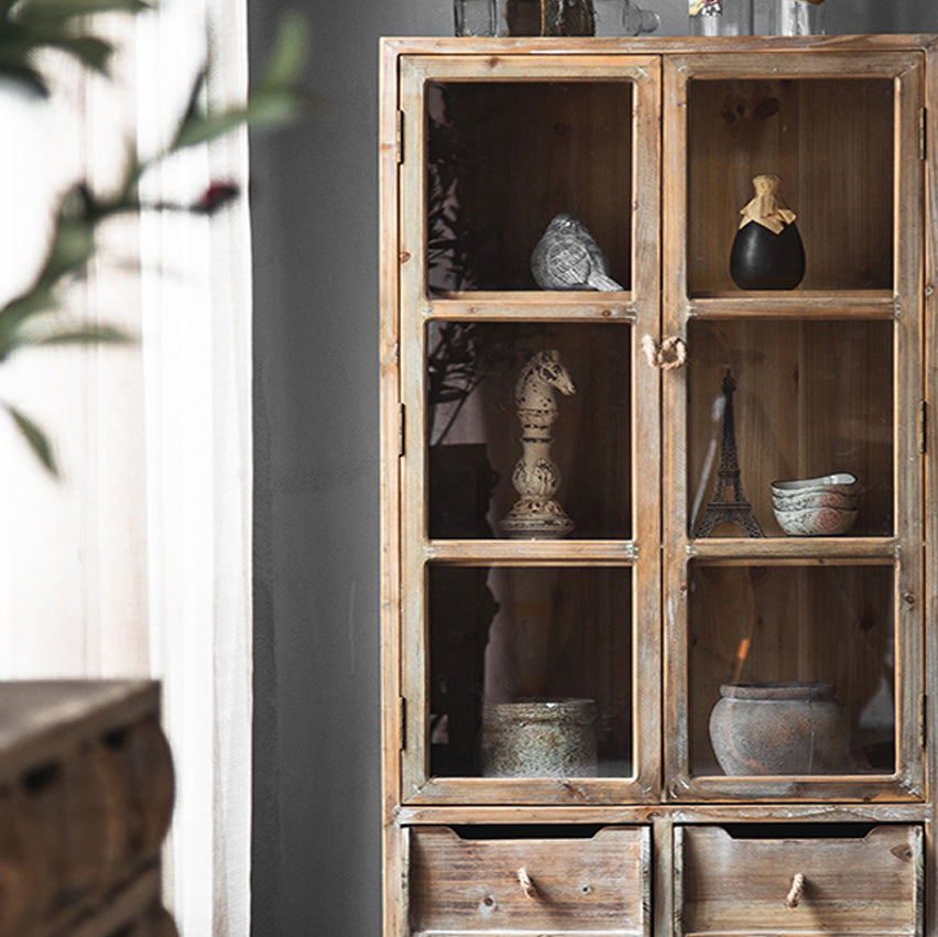Distressed Wood Accent Chest Industrial Ring Pulls Natural Accent Cabinet