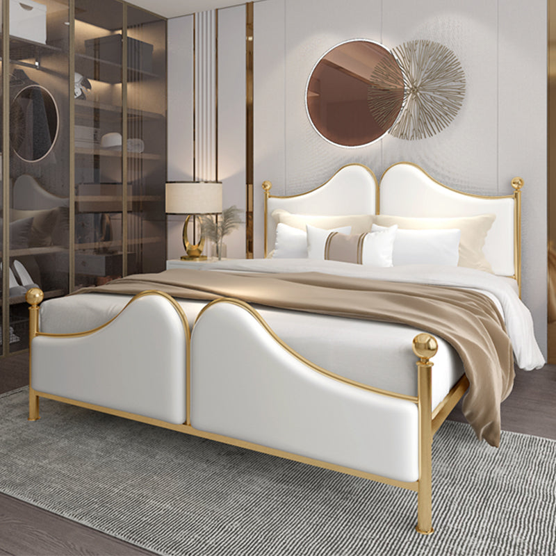 Metal Upholstered Bed Frame Luxurious Panel Bed with Footboard