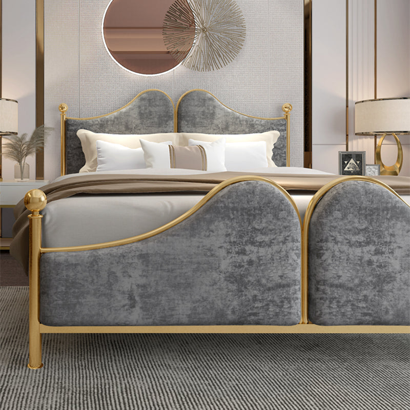 Metal Upholstered Bed Frame Luxurious Panel Bed with Footboard