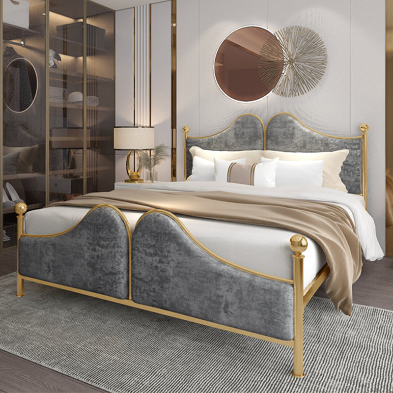 Metal Upholstered Bed Frame Luxurious Panel Bed with Footboard