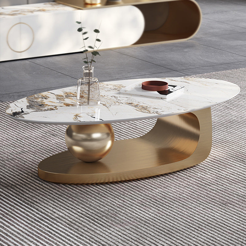 27" Wide Glam Cocktail Table Slate Oval Coffee Cocktail Table