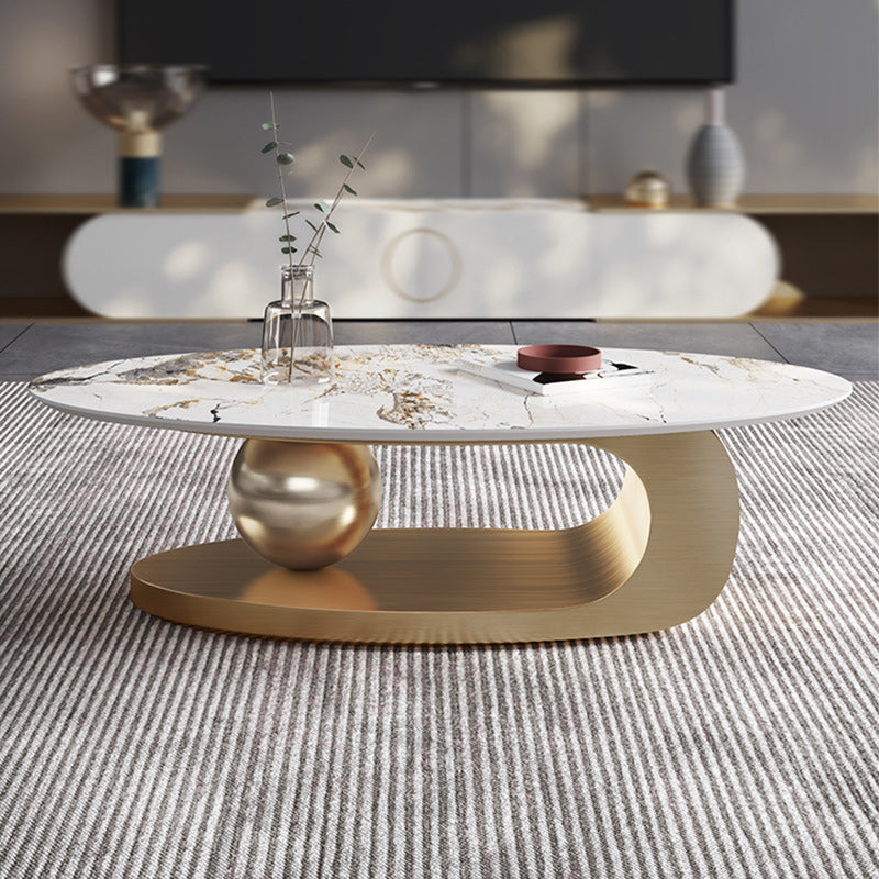 27" Wide Glam Cocktail Table Slate Oval Coffee Cocktail Table