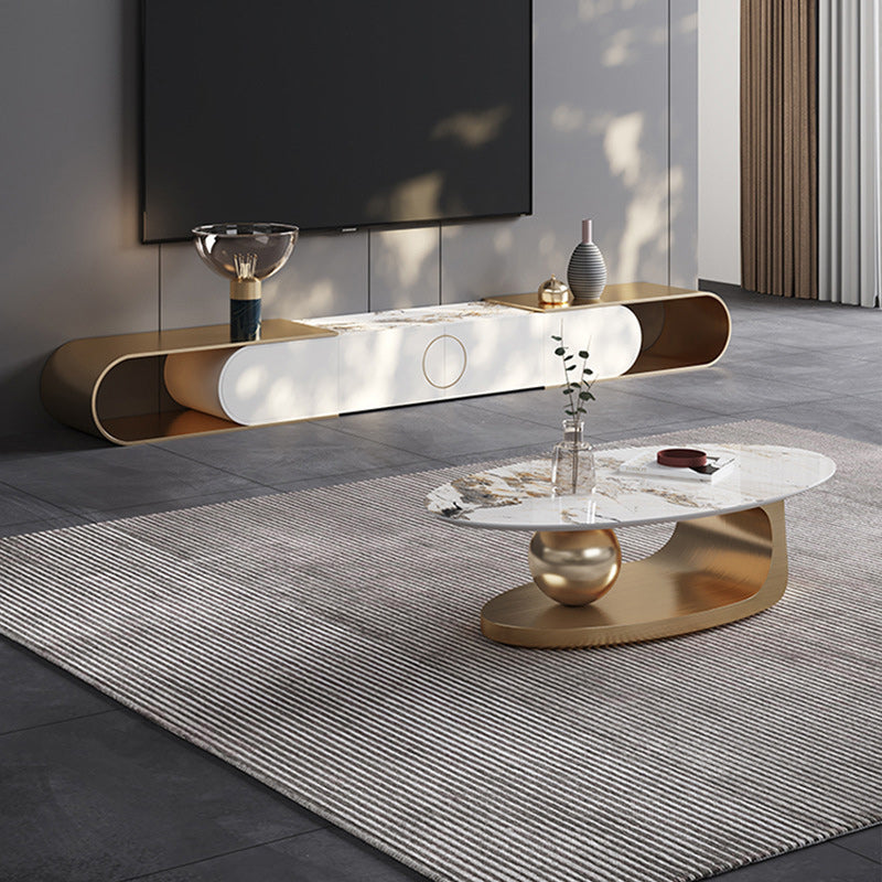 27" Wide Glam Cocktail Table Slate Oval Coffee Cocktail Table