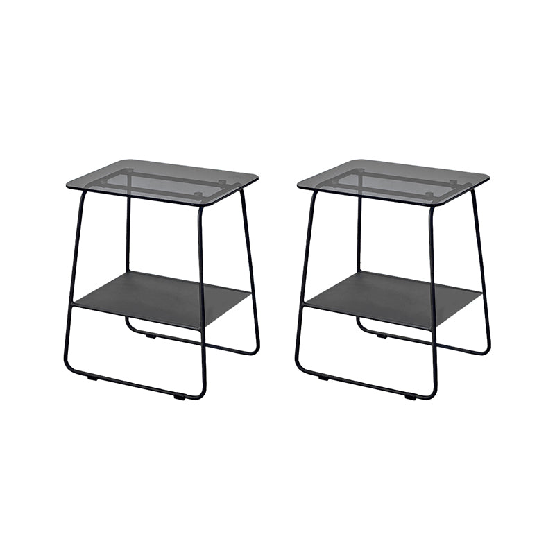 Metal Sled End Table Glass Top Side Sofa Side Accent Table with Shelf