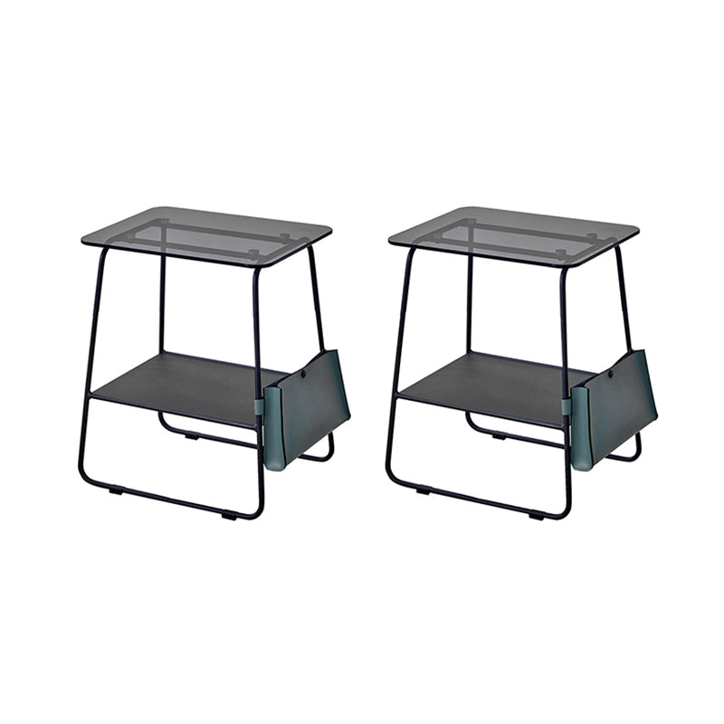 Metal Sled End Table Glass Top Side Sofa Side Accent Table with Shelf