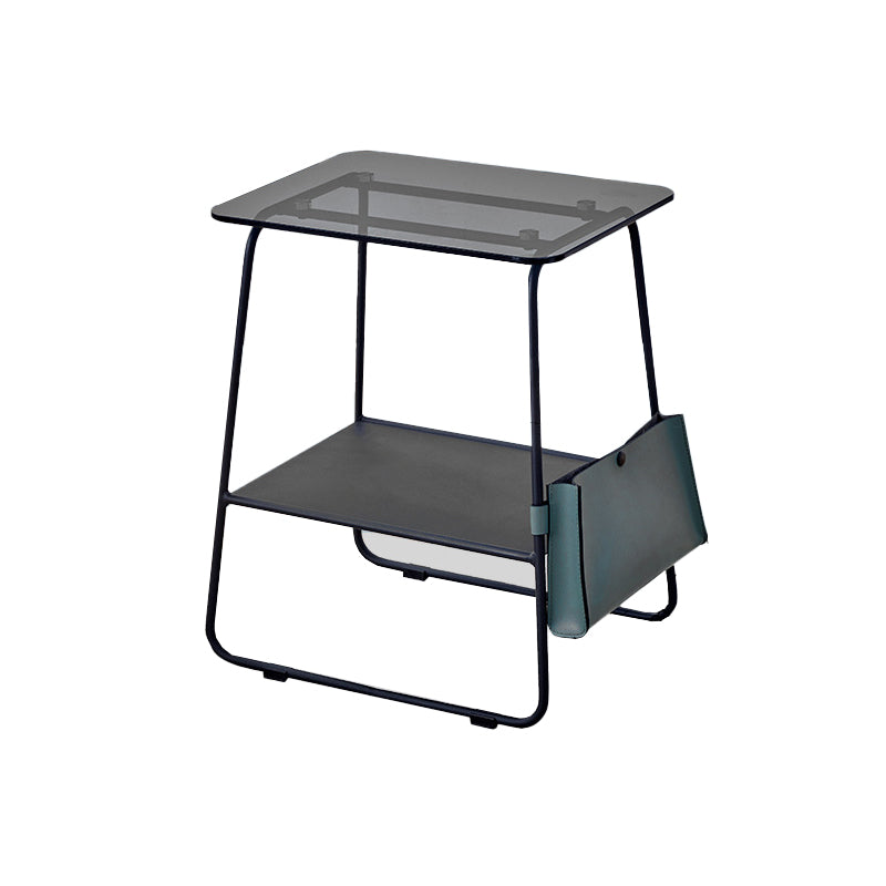 Metal Sled End Table Glass Top Side Sofa Side Accent Table with Shelf