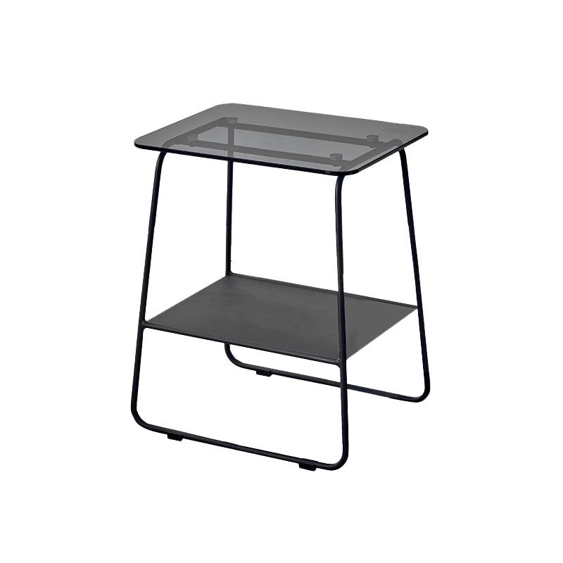 Metal Sled End Table Glass Top Side Sofa Side Accent Table with Shelf