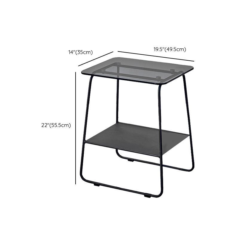 Metal Sled End Table Glass Top Side Sofa Side Accent Table with Shelf