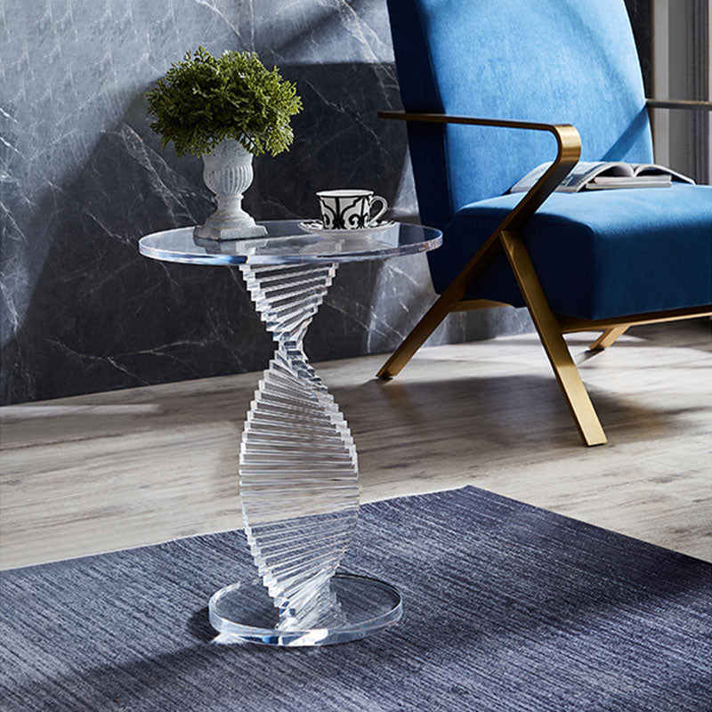 Glam Clear Round Acrylic Top Side Table 23.62" Tall Abstract Base End Table