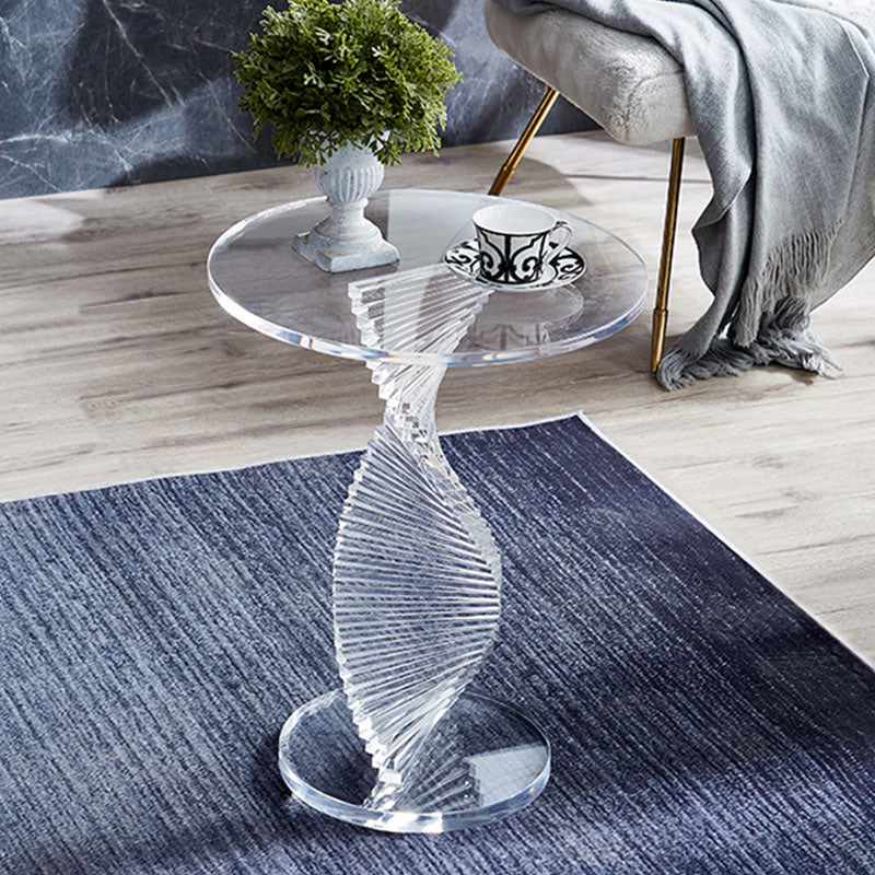 Glam Clear Round Acrylic Top Side Table 23.62" Tall Abstract Base End Table
