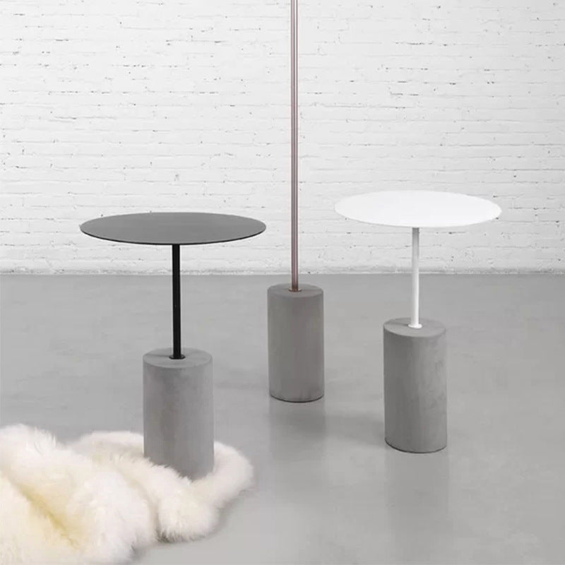 Modern Metal Round Top Side Table Concrete Pedestal End Table