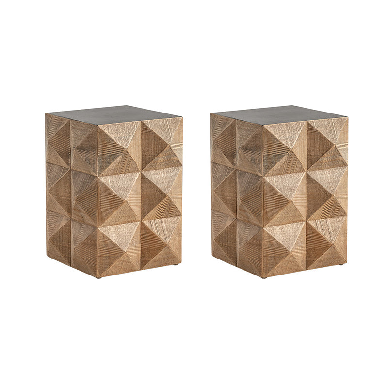 Rustic Solid Wood End Table Drum Square Shape Accent Side Table