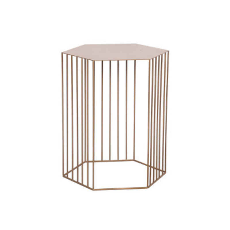 Frame Hexagon Metal End Table Set Simple Iron Sofa Side Accent Table with Storage Shelf