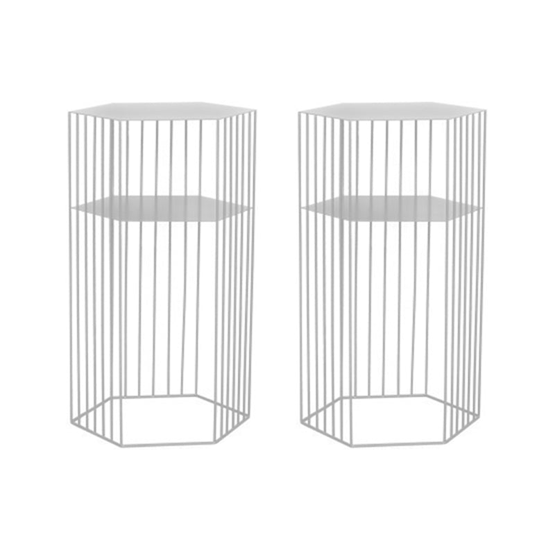 Frame Hexagon Metal End Table Set Simple Iron Sofa Side Accent Table with Storage Shelf