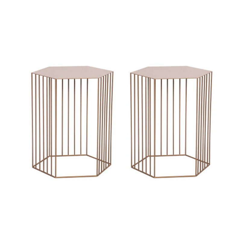 Frame Hexagon Metal End Table Set Simple Iron Sofa Side Accent Table with Storage Shelf