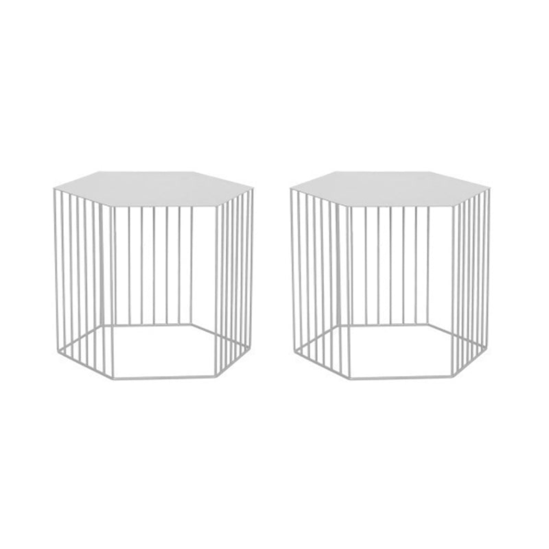 Frame Hexagon Metal End Table Set Simple Iron Sofa Side Accent Table with Storage Shelf