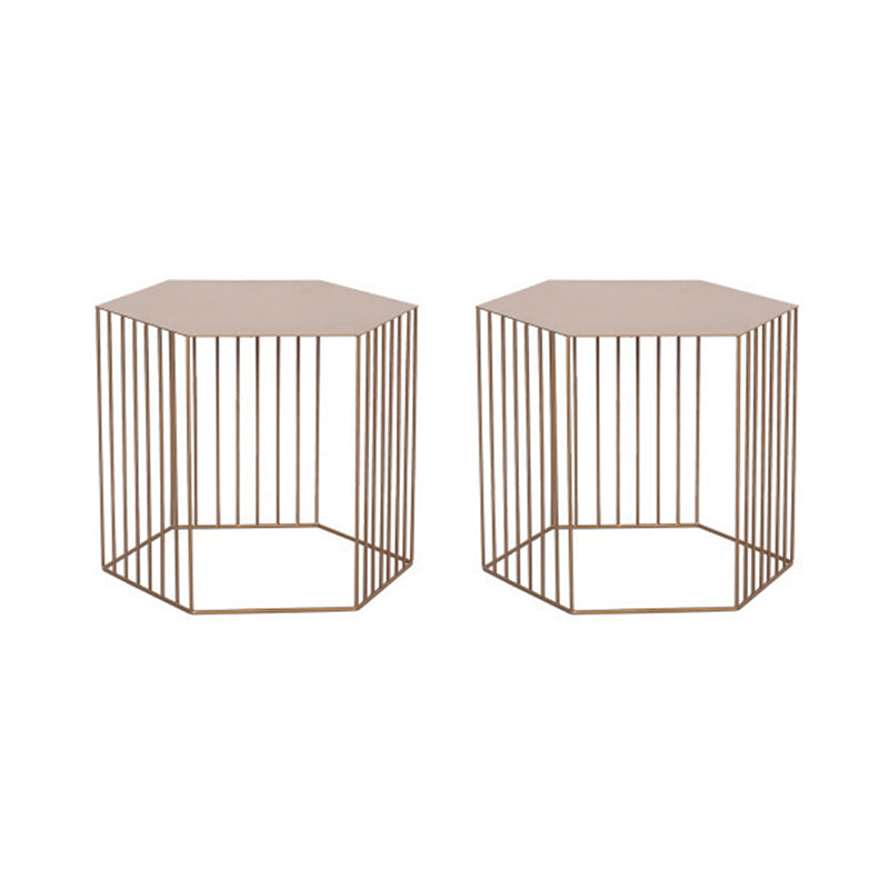 Frame Hexagon Metal End Table Set Simple Iron Sofa Side Accent Table with Storage Shelf
