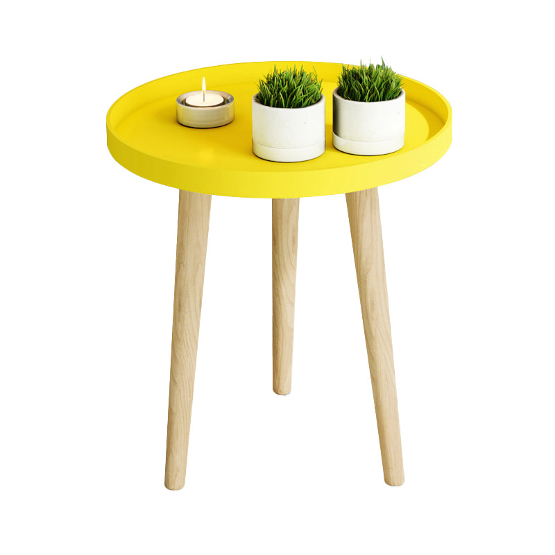 17.71" Tall Plastic Round Top Side Table Wooden 3 Legs End Table