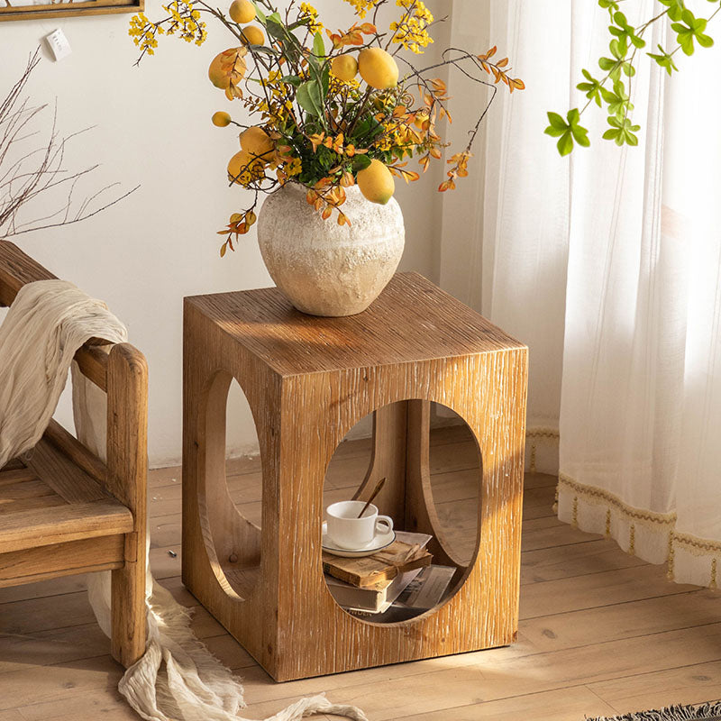 Country Square / Hexagon Side Table Natural Solid Wood End Table
