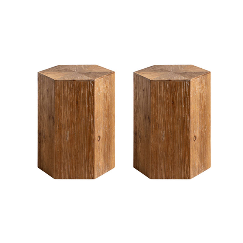 Country Square / Hexagon Side Table Natural Solid Wood End Table
