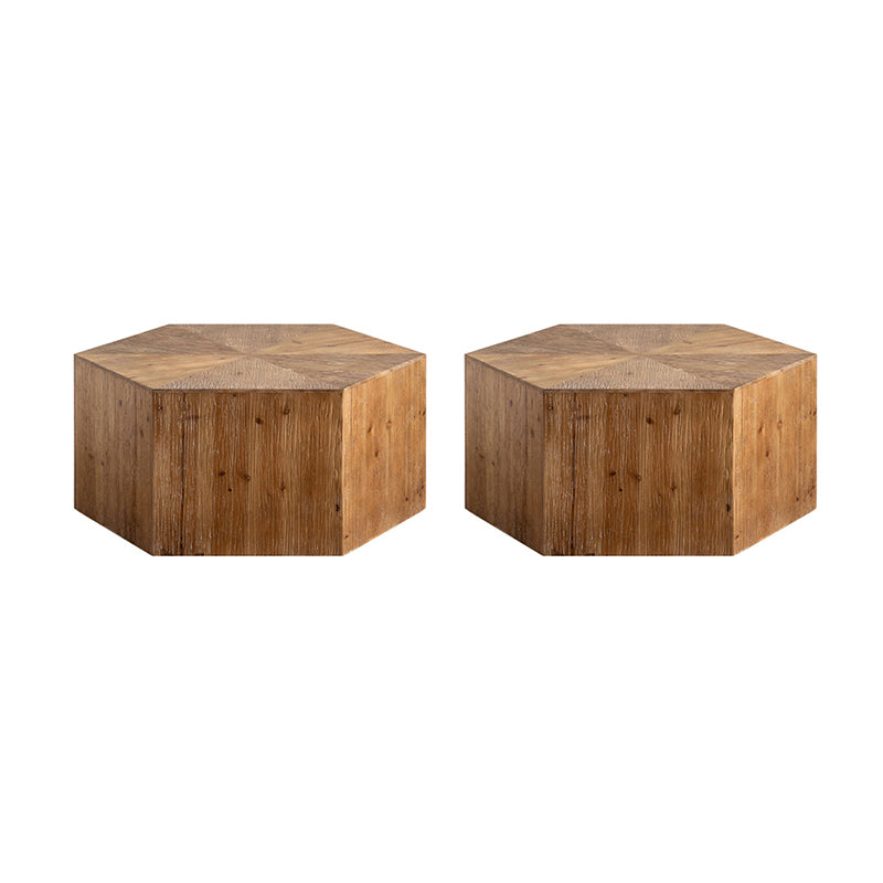 Country Square / Hexagon Side Table Natural Solid Wood End Table