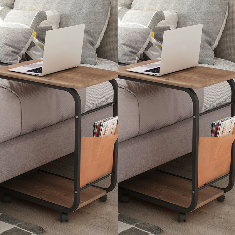 17.7" W Rectangular Side Table with Casters Modern Simple 1 - Shelf End Table
