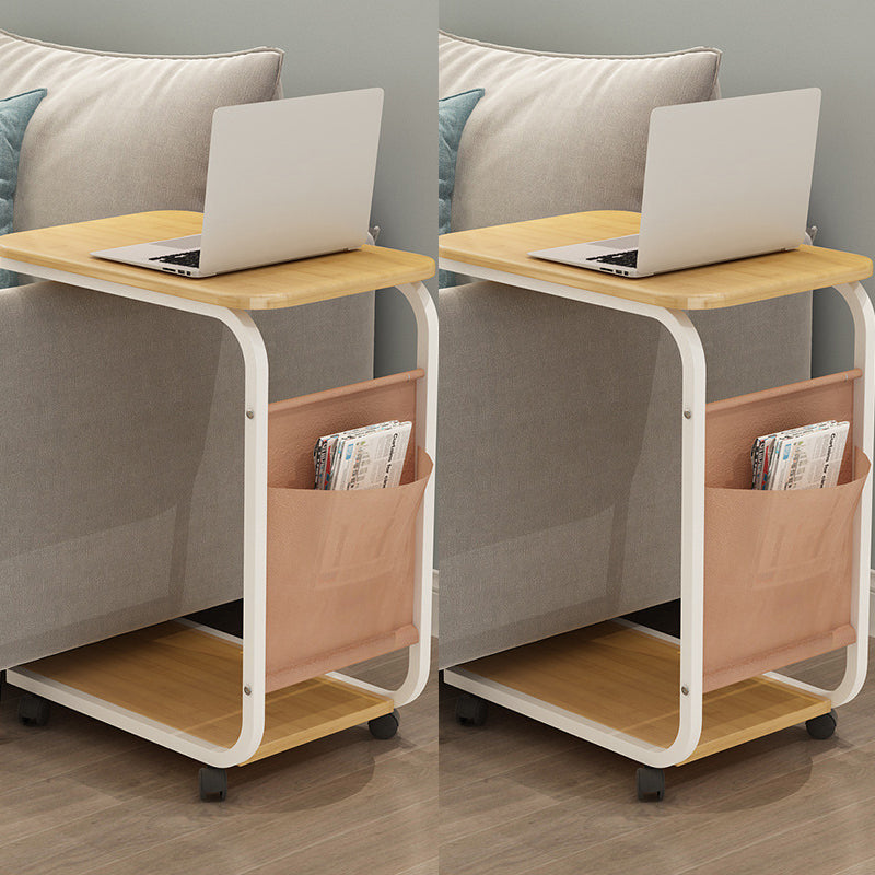 17.7" W Rectangular Side Table with Casters Modern Simple 1 - Shelf End Table