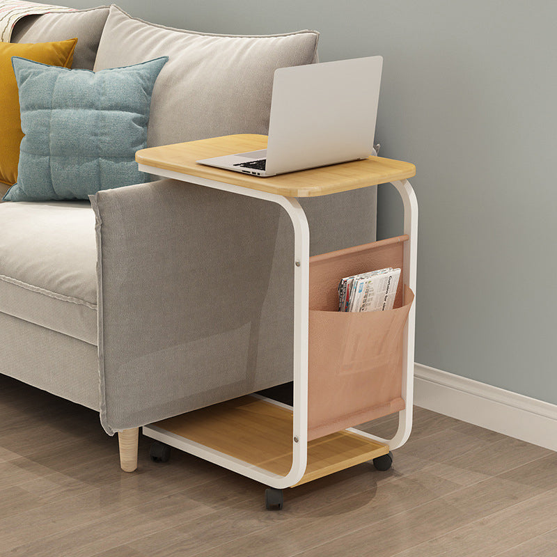 17.7" W Rectangular Side Table with Casters Modern Simple 1 - Shelf End Table