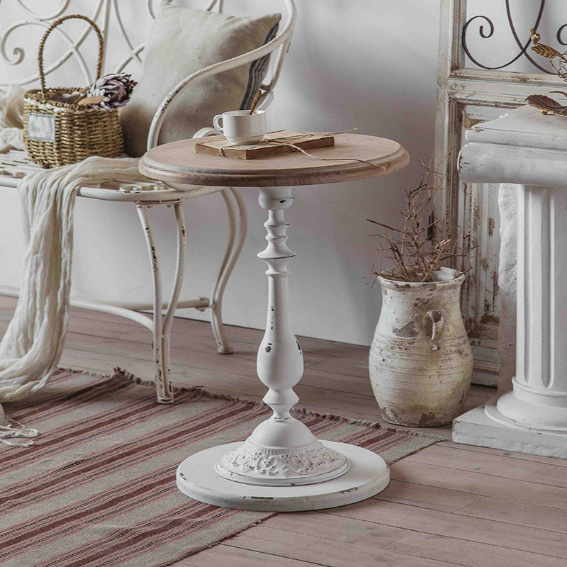 Round Pedestal Side Table French Rustic Side End Snack Table