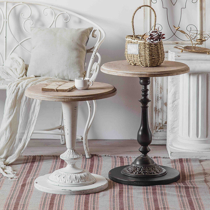 Round Pedestal Side Table French Rustic Side End Snack Table
