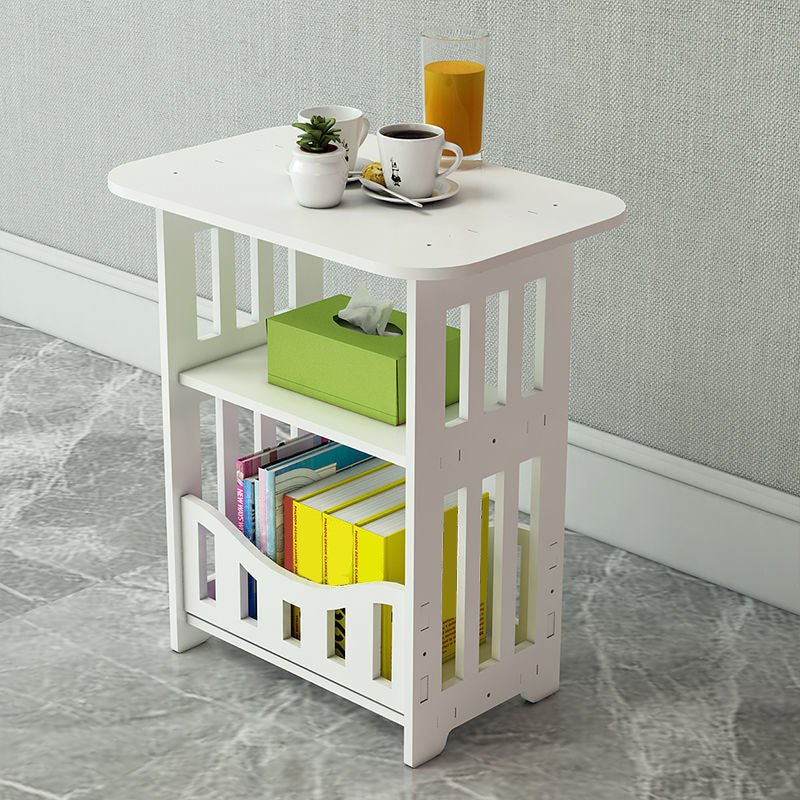 Contemporary Round & Rectangular End Table in White with Storage