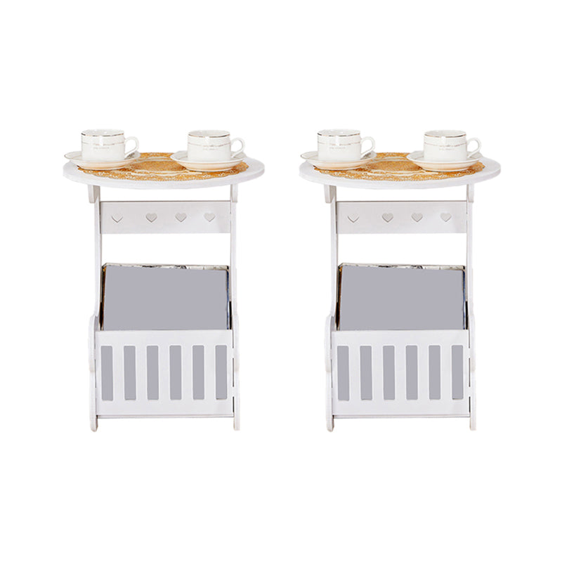 Contemporary Round & Rectangular End Table in White with Storage