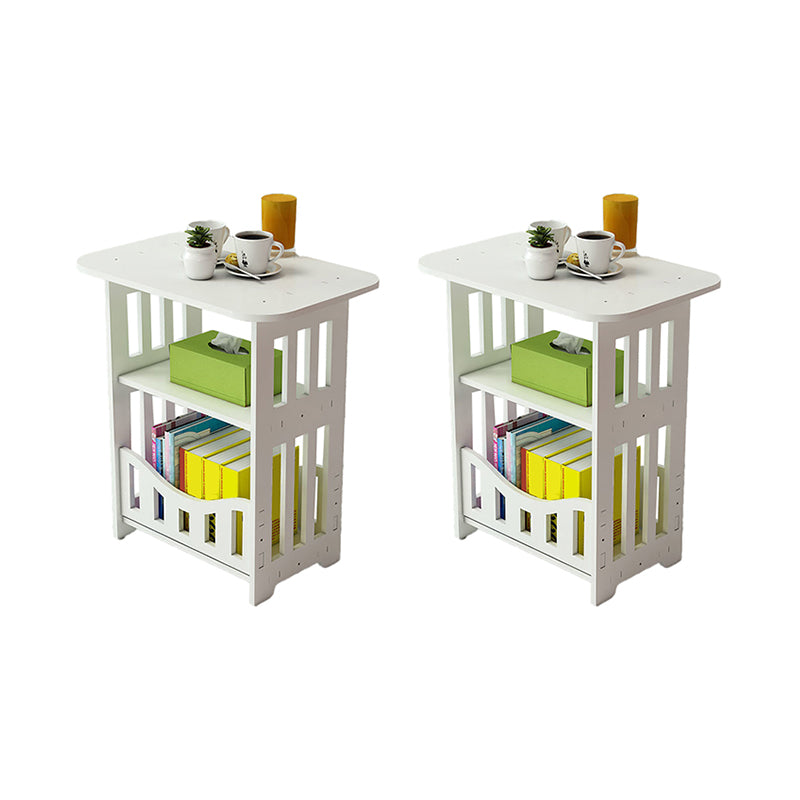 Contemporary Round & Rectangular End Table in White with Storage