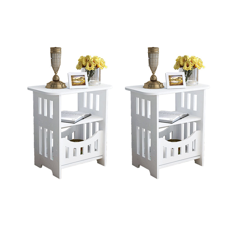 Contemporary Round & Rectangular End Table in White with Storage