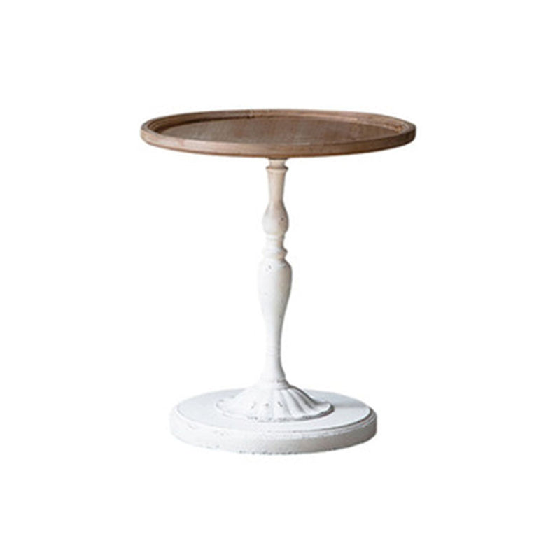 French Country Wood Round Top Side Table Distressed Iron Base End Table